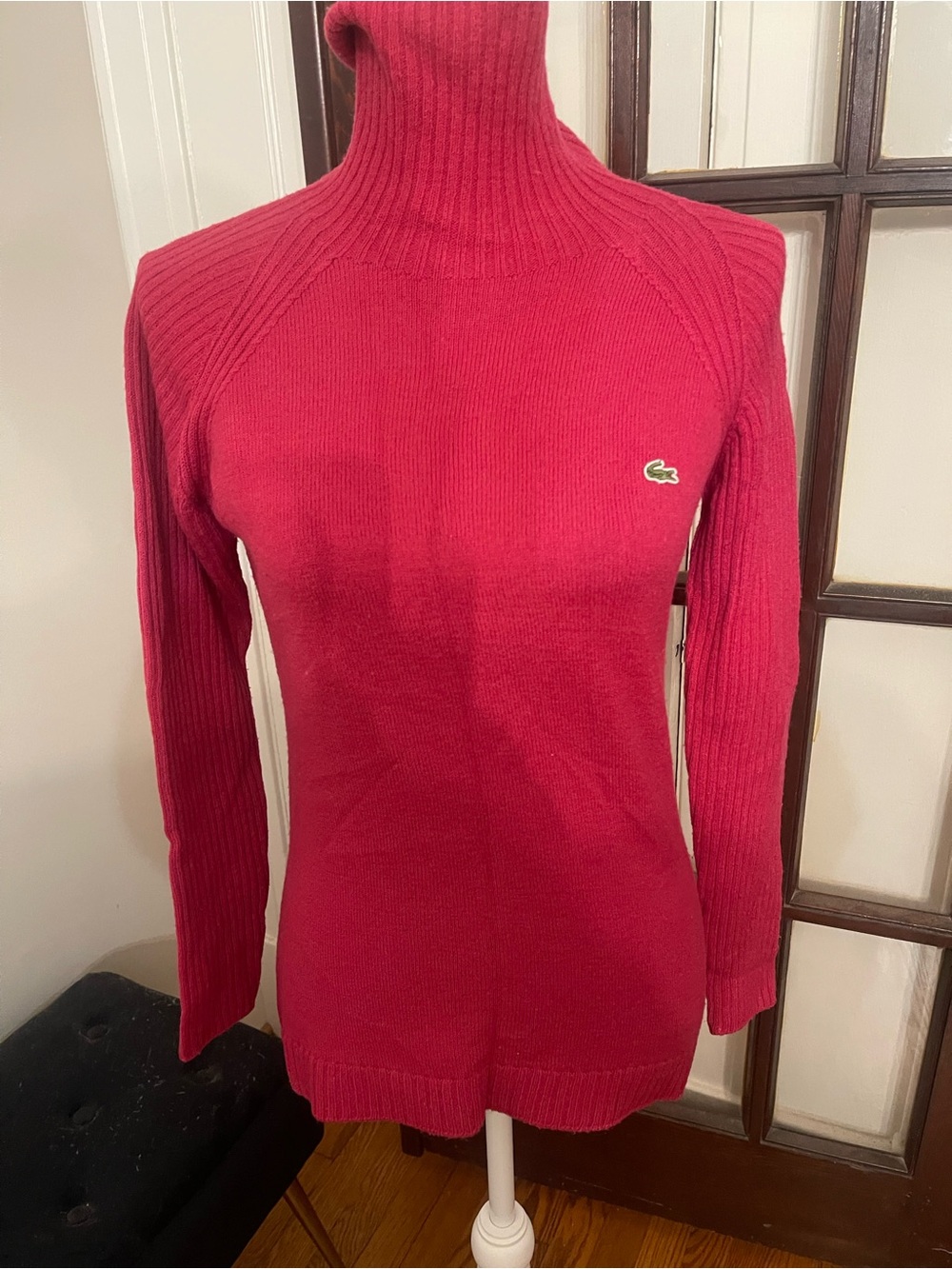 Lacoste Women's Raspberry Ribbed Turtleneck Sweater
